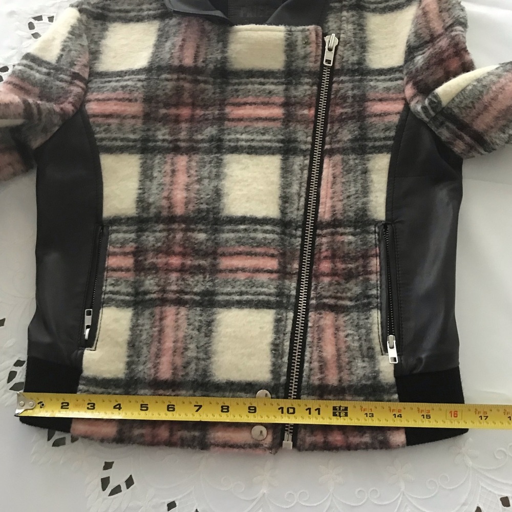 Paige Farrah Plaid Wool Leather Moto Jacket Pink Black Women's Size S - Picture 9 of 16